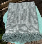 100% Cotton Throw Teal And White Geometric Diamond Weave With Fringe Edges 56. Fixed Price $17.59.