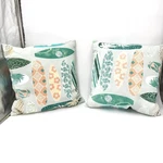 Set Of 2 Tropical Surfboard Print Throw Pillows Green Peach Coastal Beach Decor. Fixed Price $24.95.