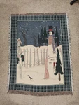 Vtg Christmas Knit Woven Throw Blanket Fringe Snowmen Melt Your Heart Cpca 56X43. Fixed Price $17.50.