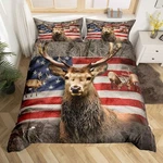 American Flag Deer Duvet Cover Set Queen Size, Rustic 90"X90", Multi 17. Fixed Price $57.11.