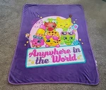 Rare Shopkins Soft Plush Throw Blanket Purple & Pink 45"X62". Fixed Price $12.49.