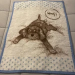 Vintage Biederlack Baby Blanket Blue Brown Dog Woof Reversible Acrylic 28" X 36". Fixed Price $39.99.