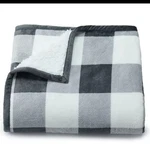 New Cuddl Duds 50" X 60" Cozy Plush Sherpa Throw Blanket Grey Buff Plaid. Fixed Price $29.99.