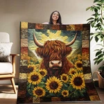 Highland Cow Quilt Blanket Farmhouse Animal Throw Country Home Decor Gift Xmas. Fixed Price $52.05.