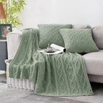 Homiest Cable Throw Blanket And Pillow Set, Sage Green Of 3, Knitted.... Fixed Price $64.61.