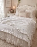 Simply Shabby Chic Queen Size Blanket White Satin Trim Plush 102 X 92" Vnt. Fixed Price $275.00.