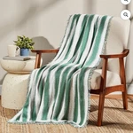 New Mainstays Becky Tapestry Knit Throw Blanket Green & White Stripe 50 X60. Fixed Price $15.00.