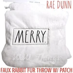 Rae Dunn Merry. Faux Rabbit Fur Throw W/ Patch. White. Nwt. Fixed Price $42.00.