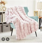 Faux Fur Throw Blanket, Pink, Soft Plush Modern, Machine Washable. Fixed Price $12.00.