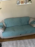 Mainstays Reversible Quilted Fabric Sofa Furniture Protector, 3-PIECE Green/grey. Fixed Price $15.00.