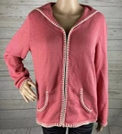 Christopher & Banks Sweater Jacket Small Pink White Blanket Stitch Collared. Fixed Price $10.00.