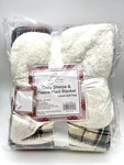 Five Accessories Cozy Sherpa & Fleece Plaid Blanket W/matching Pillow 50"X60". Fixed Price $24.00.