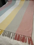 Striped Fringed Throw Blanket Threshold 100% Cotton Soft Pastels Euc. Fixed Price $16.00.