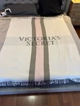 Victoria's Secret Pink Gray Taupe White Striped Fringe Throw Blanket Scarf. Fixed Price $17.00.