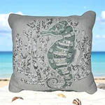 Seahorse Sequin Beaded Throw Pillow Coral Ocean Nautical Beach Coastal Cottage. Fixed Price $34.99.