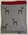 Queenwest Cotton Knit Blanket Gray Reindeer Red Trim. Fixed Price $30.40.