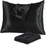Niagara Black Satin Standard Pillow Cases Protectors 4 Pack With Zip Luxury 20X2. Fixed Price $13.52.