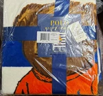 Polo Ralph Lauren White Blue Stripes Bear Fleece Blanket Pony Throw Nwt. Fixed Price $129.00.