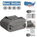 Modern 50" X 60" Cotton Throw Blanket - Breathable Waffle Weave In Dark Grey. Fixed Price $17.99.