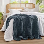 Madison Park Casual Acrylic Chunky Twice Knit Throw Indigo Finish MP50-7316. Fixed Price $114.99.