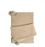 Nwt Yves Delorme Bois Throw Blanket Merino Cashmere Wool Fur Pompoms Tan Luxury. Fixed Price $395.00.