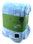 New Kate Spade Queen Size 98" X 92" Sky Blue / Black Badge Logo Plush Blanket. Fixed Price $69.99.