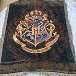 Tapestry Throw Blanket Harry Potter Hogwarts Crest 59"X 52" Fringed. Fixed Price $19.50.