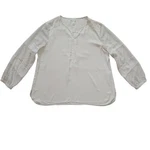 Chicos Ivory Split Neck Blouse Chevron Textured Mesh Long Sleeve Cream Size 3 Xl. Fixed Price $28.00.