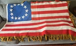 Vintage Betsy Ross Flag Afghan Throw 74X40 Crochet Knit Usa Stars Fringe Patriot. Fixed Price $35.99.