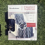 Brookstone Heated Throw 50"X60" Blue/white Geometric Remote Auto-off. Fixed Price $15.29.