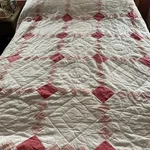 Modern Full Queen Hand Stitch Quilt Red White Made Geometric. Fixed Price $60.00.