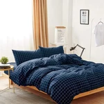 Wake Cloud - Navy Grid Duvet Cover Set, 100% Washed Cotton Bedding, Blue. Fixed Price $67.17.