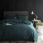 Eikei Solid Color Egyptian Cotton Duvet Cover Bedding 3PCS Set Queen Pine Green. Fixed Price $85.00.