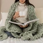 Samiah Luxe Sage Green Chunky Knit Blanket Throw 50X60, Chenille .... Fixed Price $136.43.