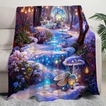 Forest Snow Scene Flannel Blanket, Soft Cozy Throw, Warm Gift Home & Travel. Fixed Price $25.99.