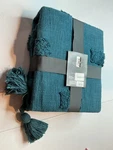 Threshold Blanket Oversized 80X60 Midweight Tasseled Corners Blue Decor. Fixed Price $25.00.