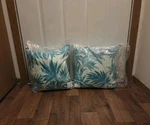 Sonoma Palm Leaves Outdoor Pillows Blue Green 17" X Accent Throw Set Of 2. Fixed Price $22.49.