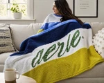 Aerie Sherpa Throw Blanket Blue Green White Cozy Roll Up Travel New. Fixed Price $23.96.