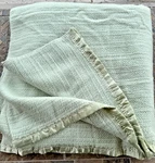Vtg Waffle Weave Acrylic Blanket By Jc Penney W/green Satin Trim 87X88. Fixed Price $49.99.