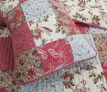 Country Red Patch 3P Queen Quilt : Cozy Cotton Ivory Floral Birds Blue Paisley. Fixed Price $89.45.