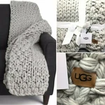 Ugg Averil Thick Chunky Knit Throw Blanket Seal Gray Heavy Woven 50X70 New. Fixed Price $209.99.