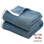 Cotton Blanket, 3-LAYER Soft Blue Blankets THROW(50"X60") Vintage. Fixed Price $34.01.
