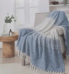 Highline Luxury Knit Warm Throw Blanket Boucle Mohair Yarn Blue White W/gift Box. Fixed Price $49.99.