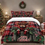3-PIECE Bedding Set Of Happy Christmas Striped Plaid Highland Cow Snowflake Mosa. Fixed Price $27.01.