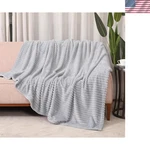 Snuggle Sac Fluffy Fleece Blanket - Travel Throw, 50X60 Ash Grey Stripes. Fixed Price $27.99.