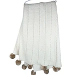 Pottery Barn White Chunky Knit Faux Fur Pom Trim Throw Blanket 50 X60. Fixed Price $43.20.