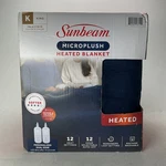 Sunbeam Electric Heated Blanket King 90 X 100 Navy Microplush. Fixed Price $84.99.