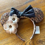 Disney Parks Aulani Hawaii Black Gold Plumeria Minnie Mouse Ear Sequin Headband. Fixed Price $18.34.