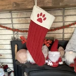 Kohls Red White Knit Sweater Monogram Christmas Stocking Paw Pet Cat Dog. Fixed Price $29.95.