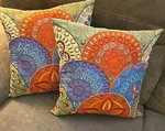 Novica 2 Pc Set Embroidered Applique Orange /teal Floral Boho Throw Pillows 15". Fixed Price $34.95.